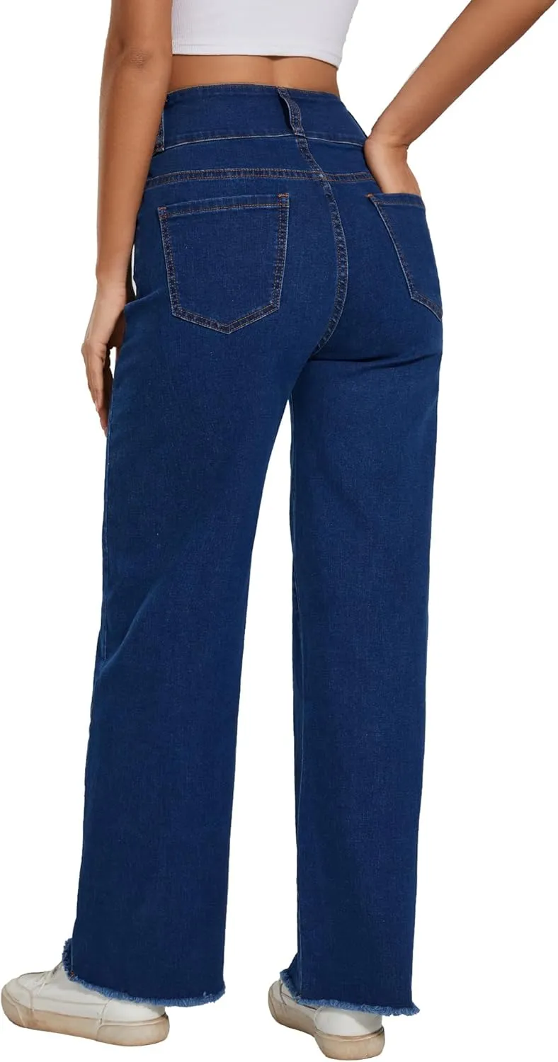 Women's High Waisted Wide Leg Flare Bell Bottom Jeans Buttom Fly Denim Pants Bootcut Jeans