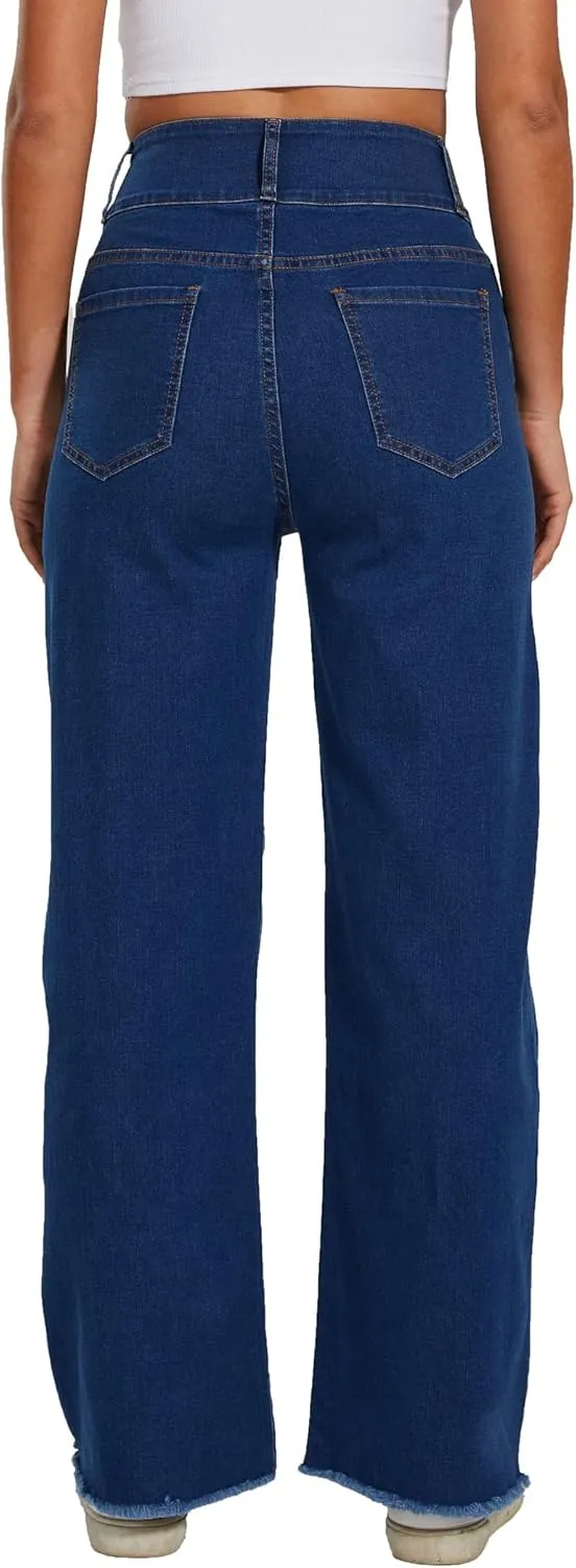 Women's High Waisted Wide Leg Flare Bell Bottom Jeans Buttom Fly Denim Pants Bootcut Jeans