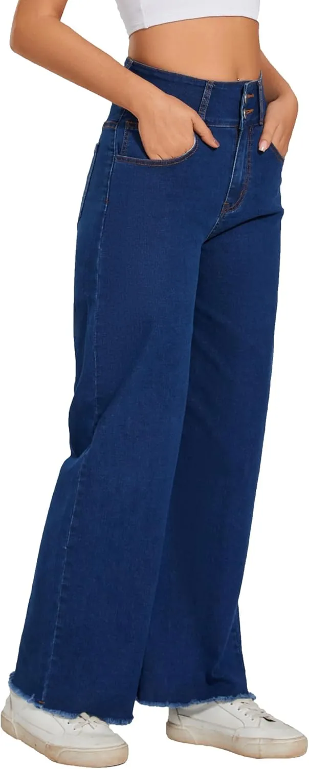 Women's High Waisted Wide Leg Flare Bell Bottom Jeans Buttom Fly Denim Pants Bootcut Jeans