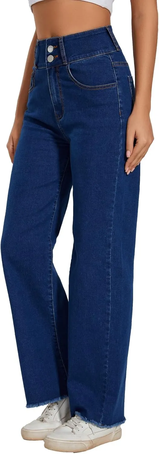 Women's High Waisted Wide Leg Flare Bell Bottom Jeans Buttom Fly Denim Pants Bootcut Jeans