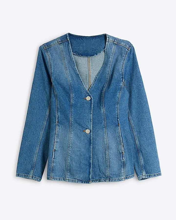Womens Jean Jacket Casual Trendy Long Sleeve V Neck Lightweight Button Down Jean Denim shacket Tops