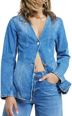 Womens Jean Jacket Casual Trendy Long Sleeve V Neck Lightweight Button Down Jean Denim shacket Tops