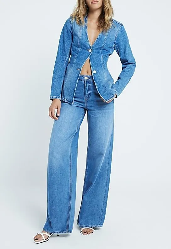 Womens Jean Jacket Casual Trendy Long Sleeve V Neck Lightweight Button Down Jean Denim shacket Tops