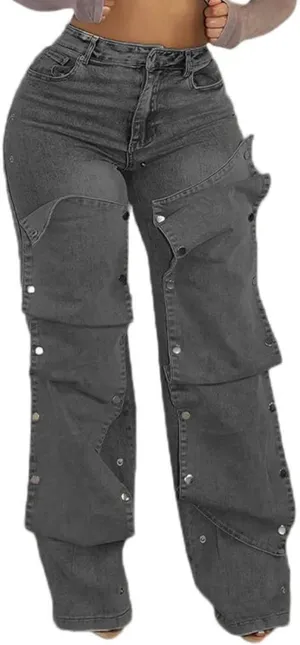Womens Jeans Trendy Y2k Irregular High Waisted Straight Wide Leg Baggy Jeans Streetwear
