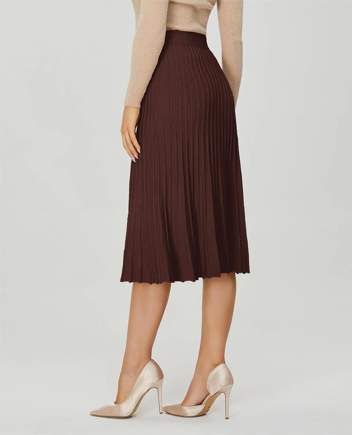 Women's Knit Maxi Pleated Skirts, High Waist Elastic A Line Long Skirt for Fall Winter