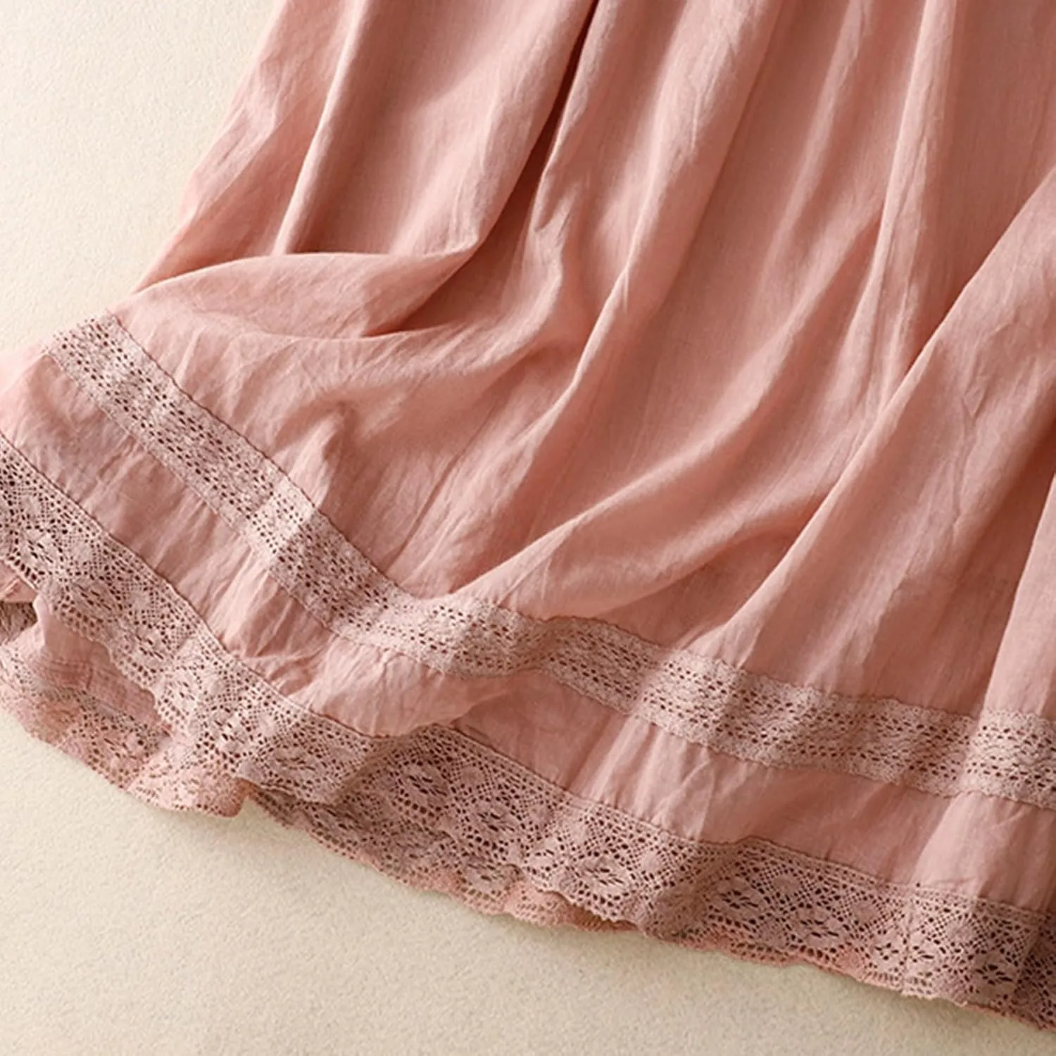 Women's Lace Cotton Linen Skirt Trendy Lightweight Midi Length Skirt Drawstring Waist A Line Beach Flowy Long Skirts