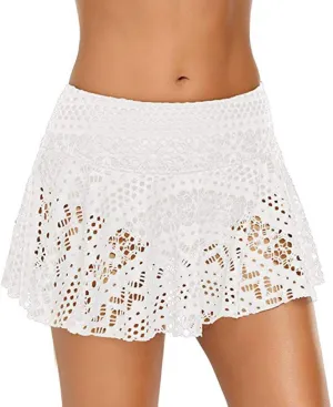 Womens Lace Crochet Swim Skirts With Shorts High Waisted Swimsuit Dress Tankini Bottoms Bathing Suit Short Skort 2024