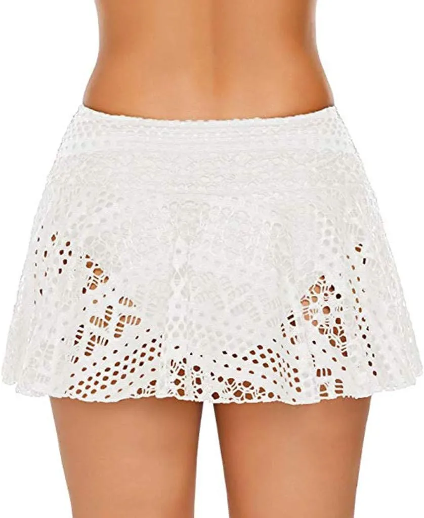 Womens Lace Crochet Swim Skirts With Shorts High Waisted Swimsuit Dress Tankini Bottoms Bathing Suit Short Skort 2024