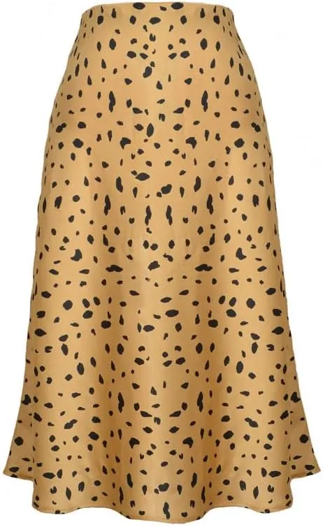 Women's Leopard Skirt Ombre Lightweight Flare Midi Length High Waist Cheetah Skirt