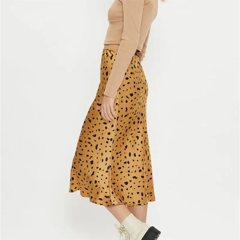 Women's Leopard Skirt Ombre Lightweight Flare Midi Length High Waist Cheetah Skirt