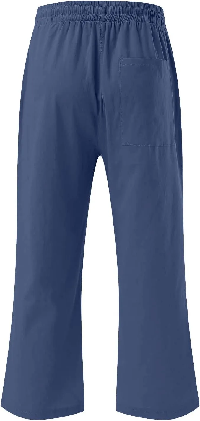 Womens Linen Capri Pants Drawstring Palazzo Trousers Wide Leg Athletic Casual Pants 2025 Trendy Summer Loose Fit Pant