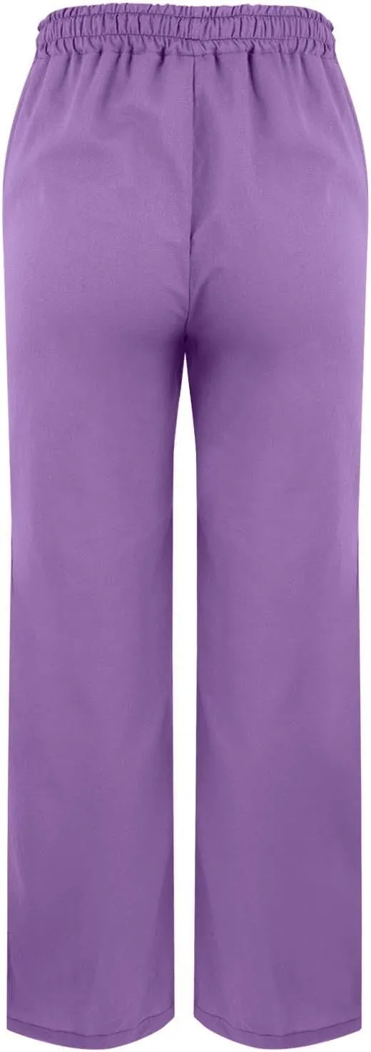 Women's Linen Cotton Pants Summer High Waisted Straight Casual Flowy Wide Leg Drawstring Trousers with Pockets