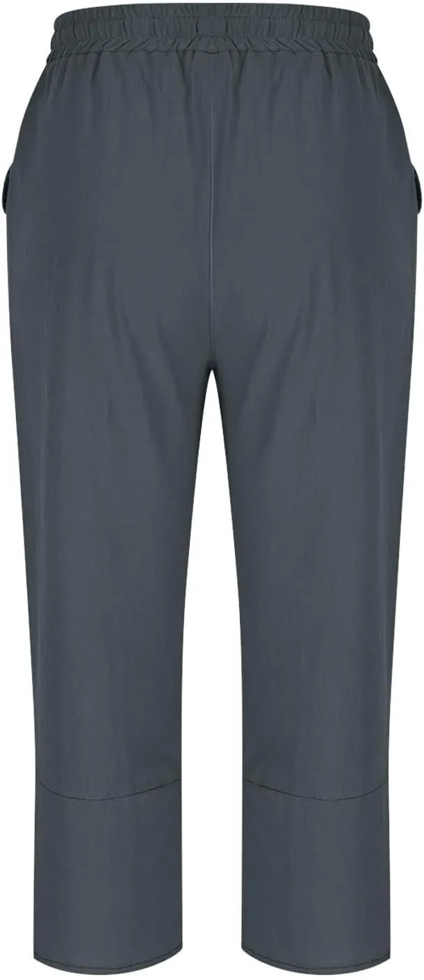 Womens Linen Pants Summer Drawstring Waist Wide Leg Pants Loose Cotton Linen Palazzo Pant Casual Trendy Capris Pant