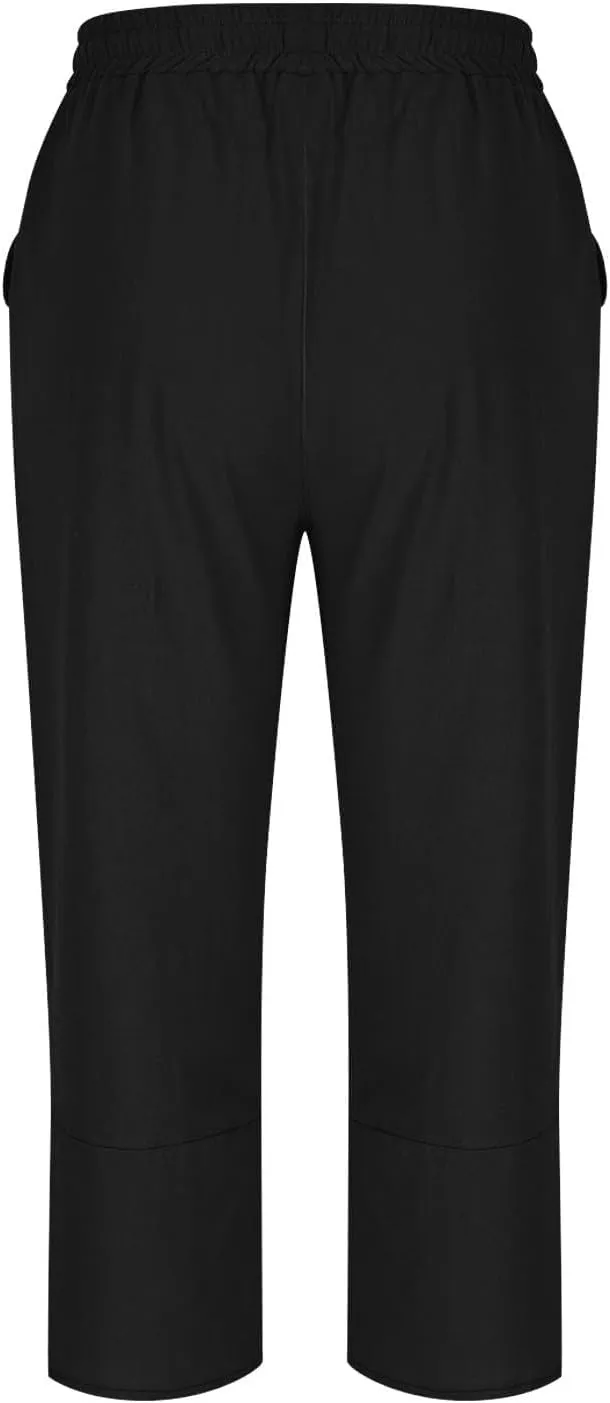 Womens Linen Pants Summer Drawstring Waist Wide Leg Pants Loose Cotton Linen Palazzo Pant Casual Trendy Capris Pant