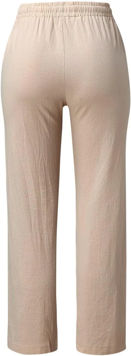 Womens Linen Striped Capris Summer Capri Pants 2025 Summer 2025 Wide Leg Loose Drawstring Elastic Waist Cropped Trouser