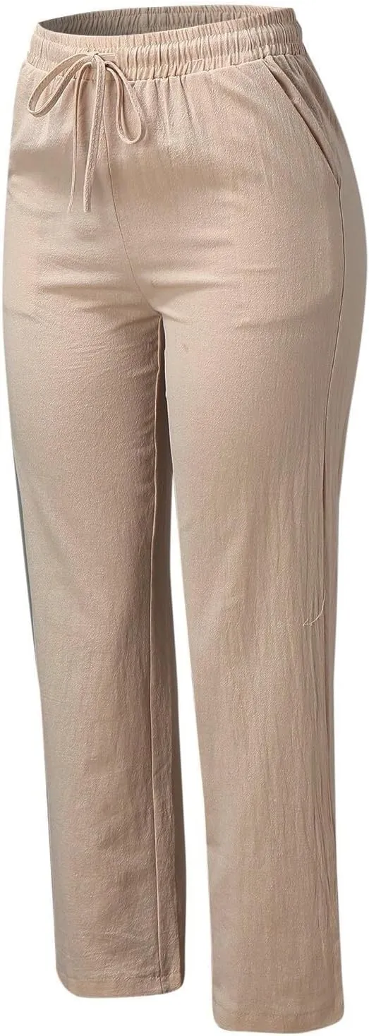 Womens Linen Striped Capris Summer Capri Pants 2025 Summer 2025 Wide Leg Loose Drawstring Elastic Waist Cropped Trouser