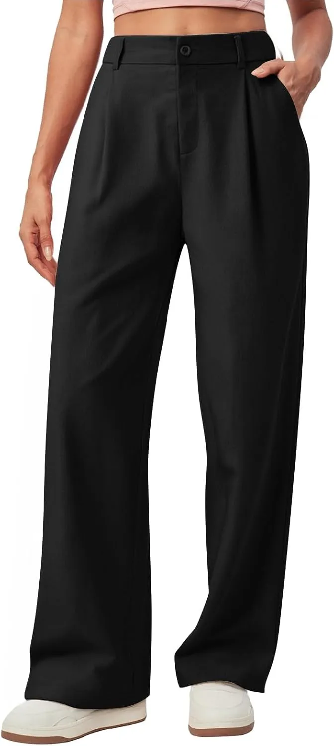 Women's Linen Wide Leg Work Pants with Casual Loose Fit Dressy Fashion Details