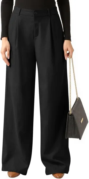 Women's Linen Wide Leg Work Pants with Casual Loose Fit Dressy Fashion Details