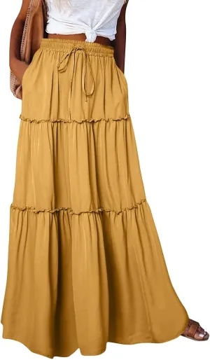 Womens Long Skirt 2025 Summer Casual Trendy Beach Western Skirts Music Festival Outfits Hippie Clothes