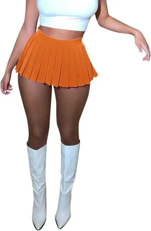 Womens Mini Pleated Skirt Sexy Club High Elastic Tennis Skating Skirt A Line Skirt Women Jean Skirts Knee Length