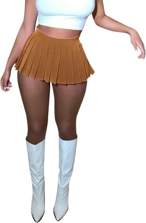 Womens Mini Pleated Skirt Sexy Club High Elastic Tennis Skating Skirt A Line Skirt Women Jean Skirts Knee Length