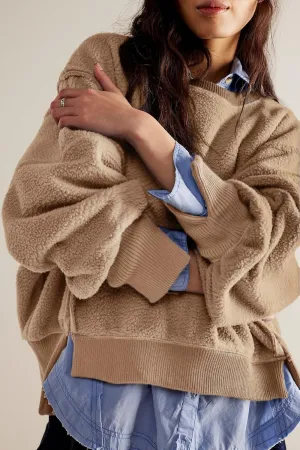 Womens Oversized Crewneck Fuzzy Fleece Sweatshirts Fall Winter Warm Trendy Patchwork Sherpa Pullover Top 2024