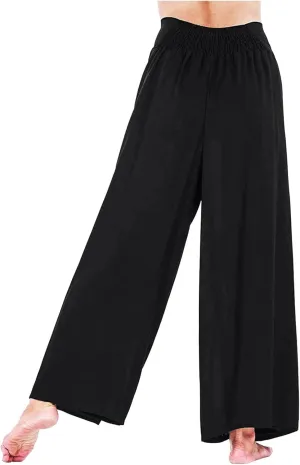 Womens Palazzo Pants 2025 Summer Fashion Comfy High Waist Double Layer Slacks Baggy Flowy Split Hem Wide Leg Pants