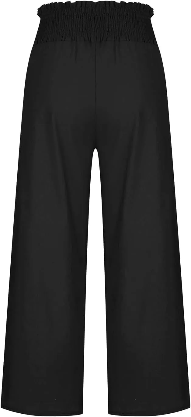 Womens Palazzo Pants 2025 Summer Fashion Comfy High Waist Double Layer Slacks Baggy Flowy Split Hem Wide Leg Pants