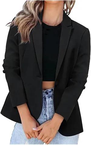 Womens Petite Blazers for Work Business Casual Elegant Single Breasted Long Sleeve Coat Office Work Suit Jacket