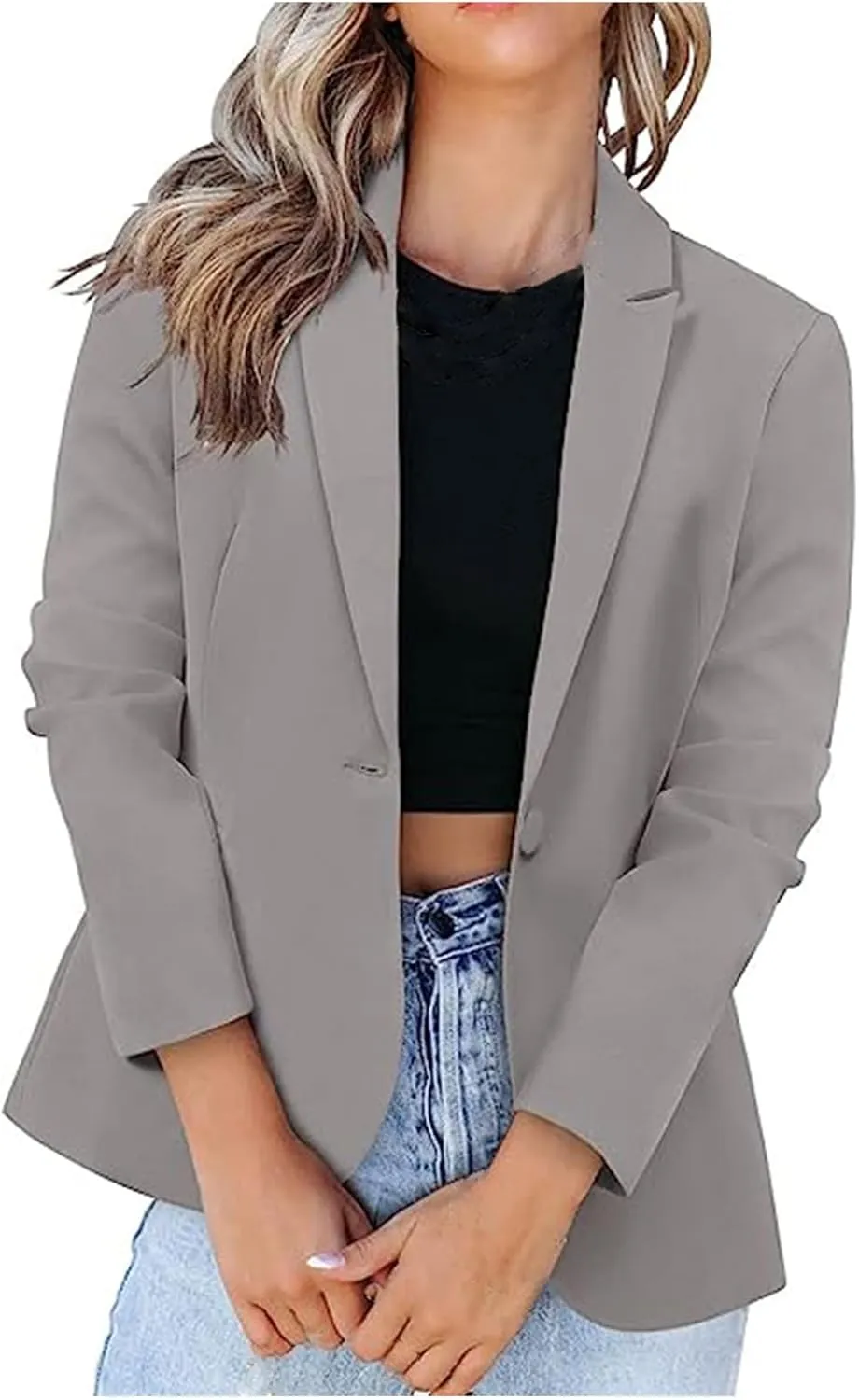 Womens Petite Blazers for Work Business Casual Elegant Single Breasted Long Sleeve Coat Office Work Suit Jacket