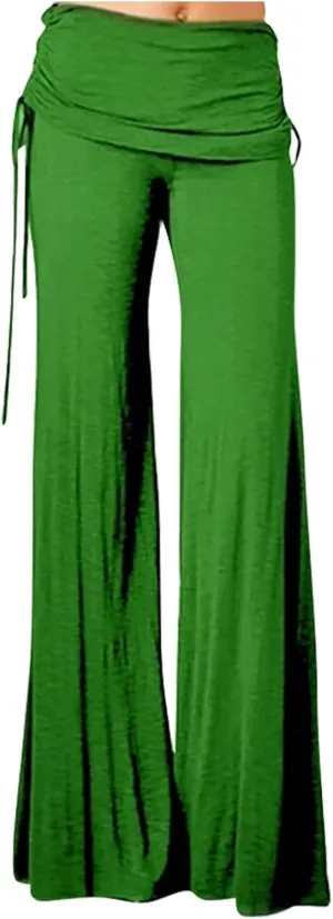 Women's Pleated Wide Leg Palazzo Pants High Waisted Flare Yoga Leggings Summer Casual Trendy Trousers