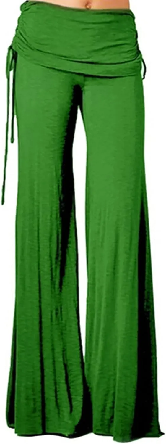 Women's Pleated Wide Leg Palazzo Pants High Waisted Flare Yoga Leggings Summer Casual Trendy Trousers