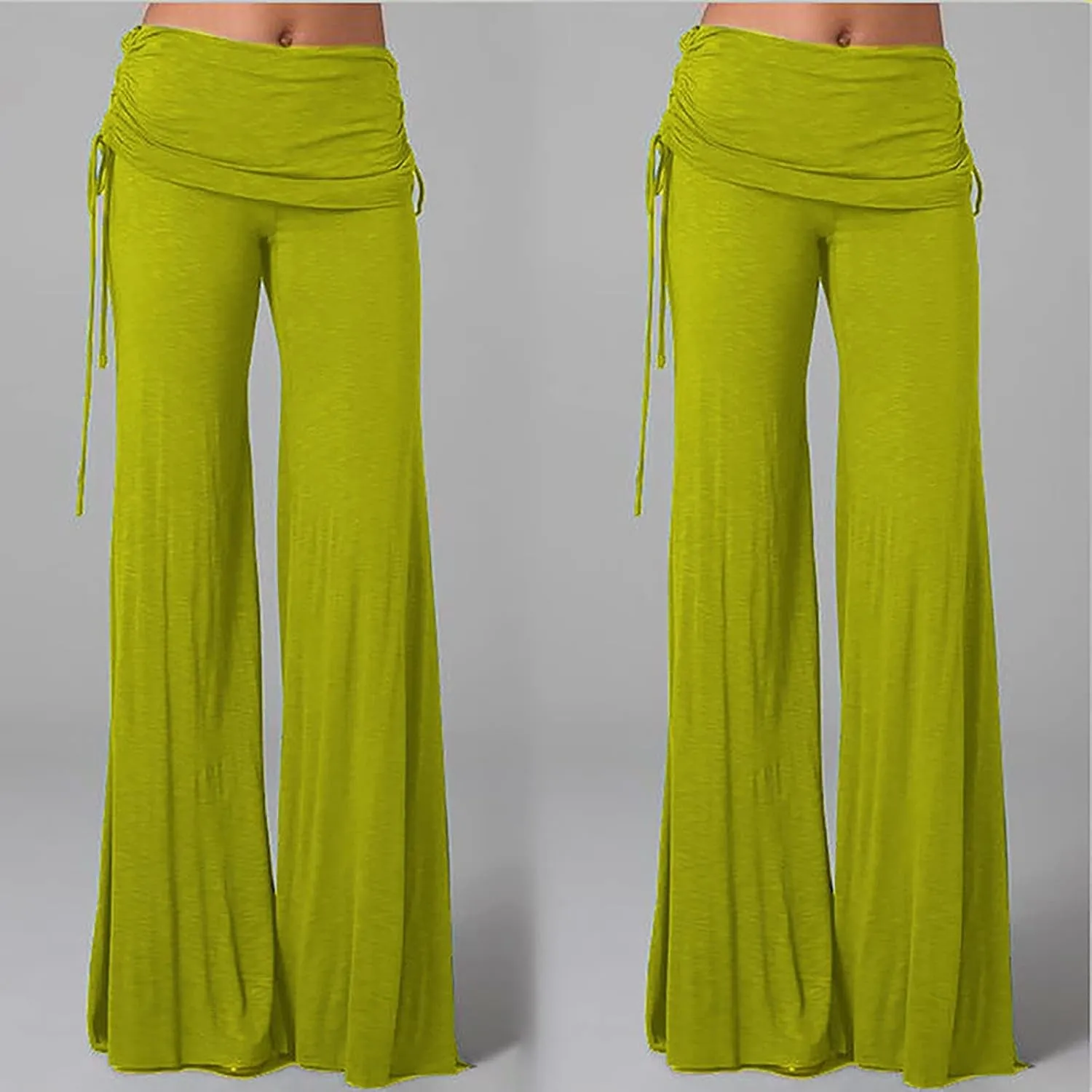 Women's Pleated Wide Leg Palazzo Pants High Waisted Flare Yoga Leggings Summer Casual Trendy Trousers