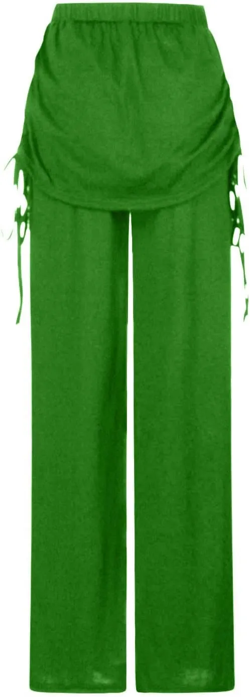 Women's Pleated Wide Leg Palazzo Pants High Waisted Flare Yoga Leggings Summer Casual Trendy Trousers