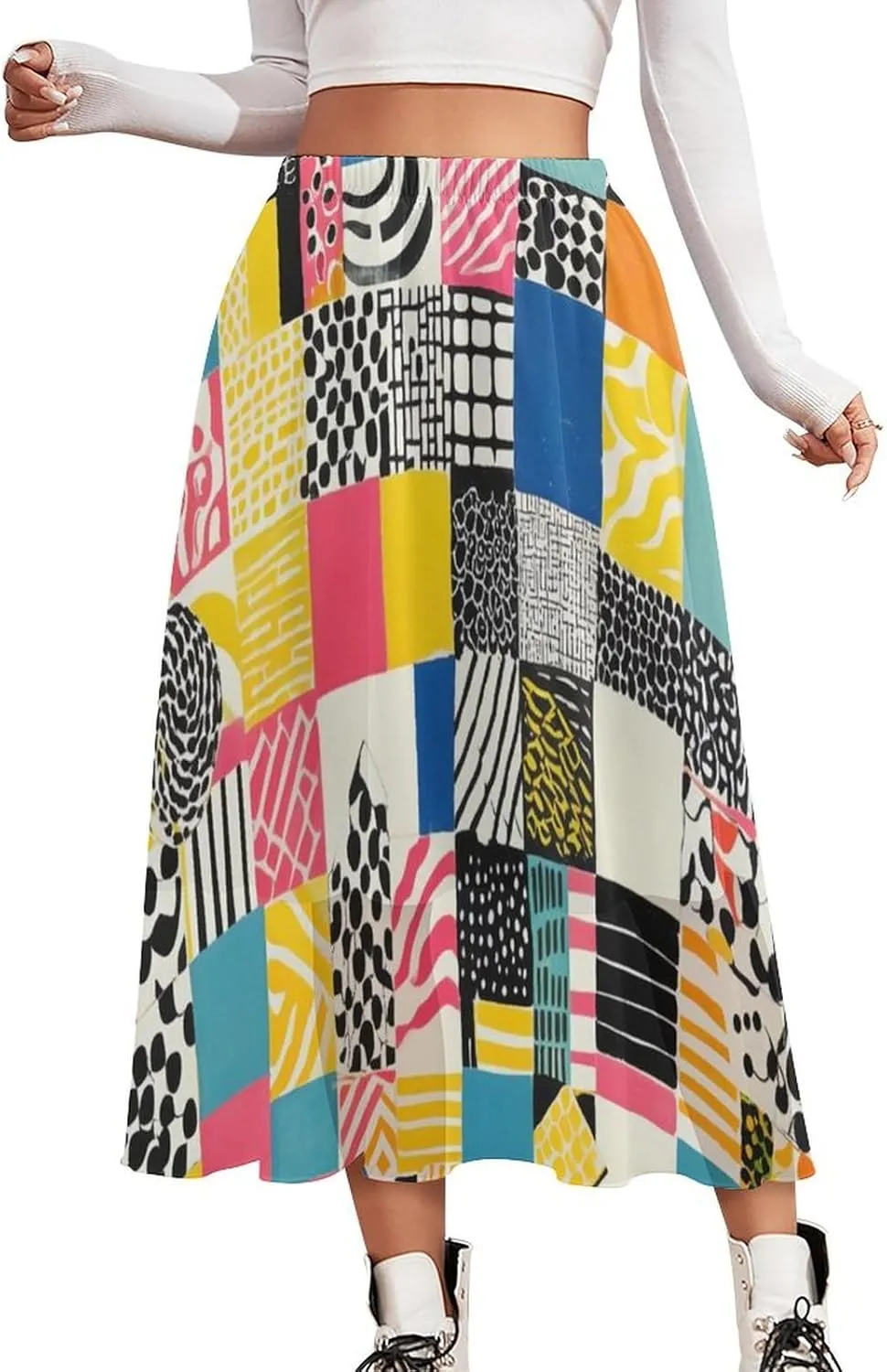 Women's Printed Skirt Chiffon Elastic Waist Ruffle Flowy Midi Skirts