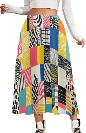 Women's Printed Skirt Chiffon Elastic Waist Ruffle Flowy Midi Skirts