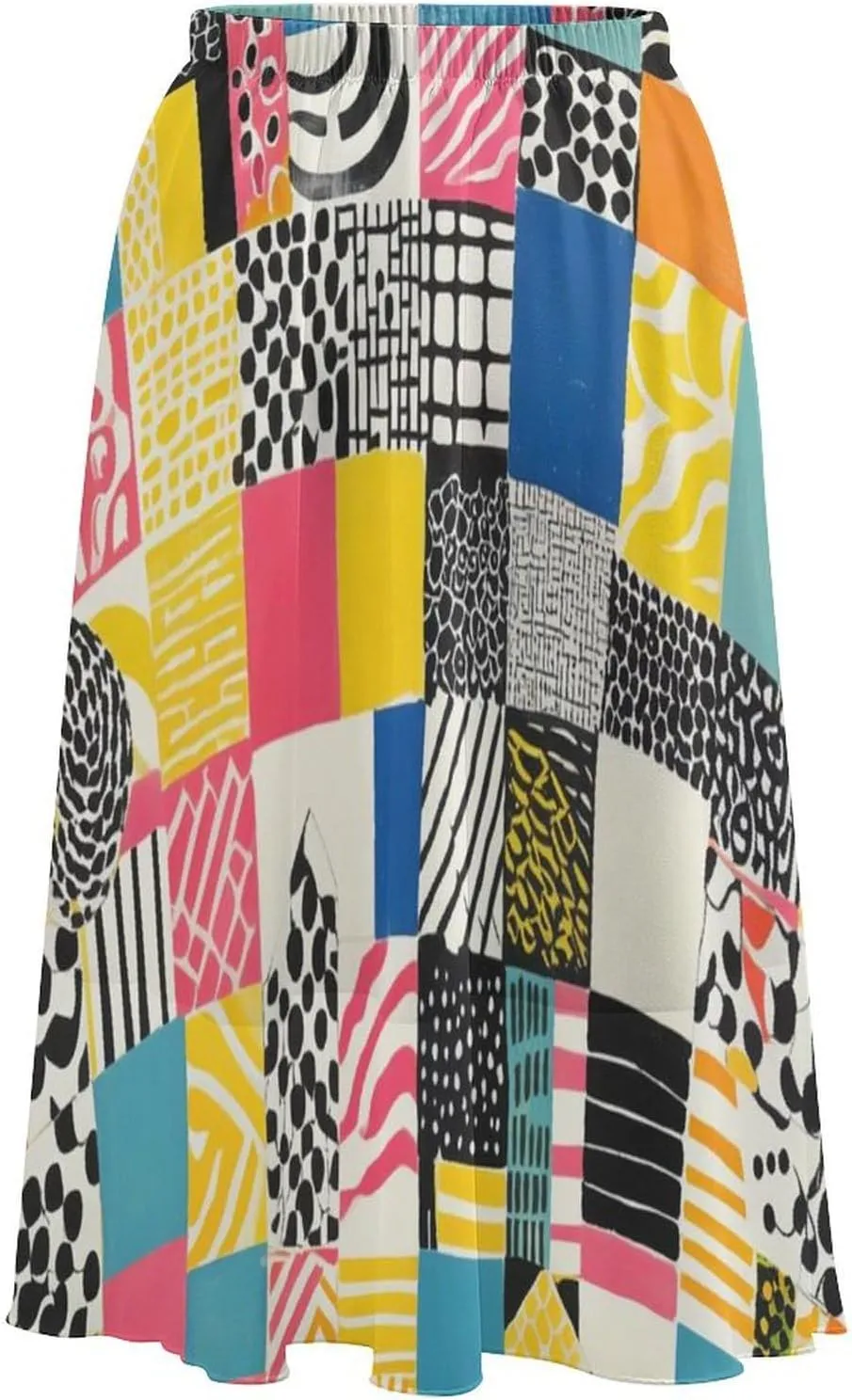 Women's Printed Skirt Chiffon Elastic Waist Ruffle Flowy Midi Skirts