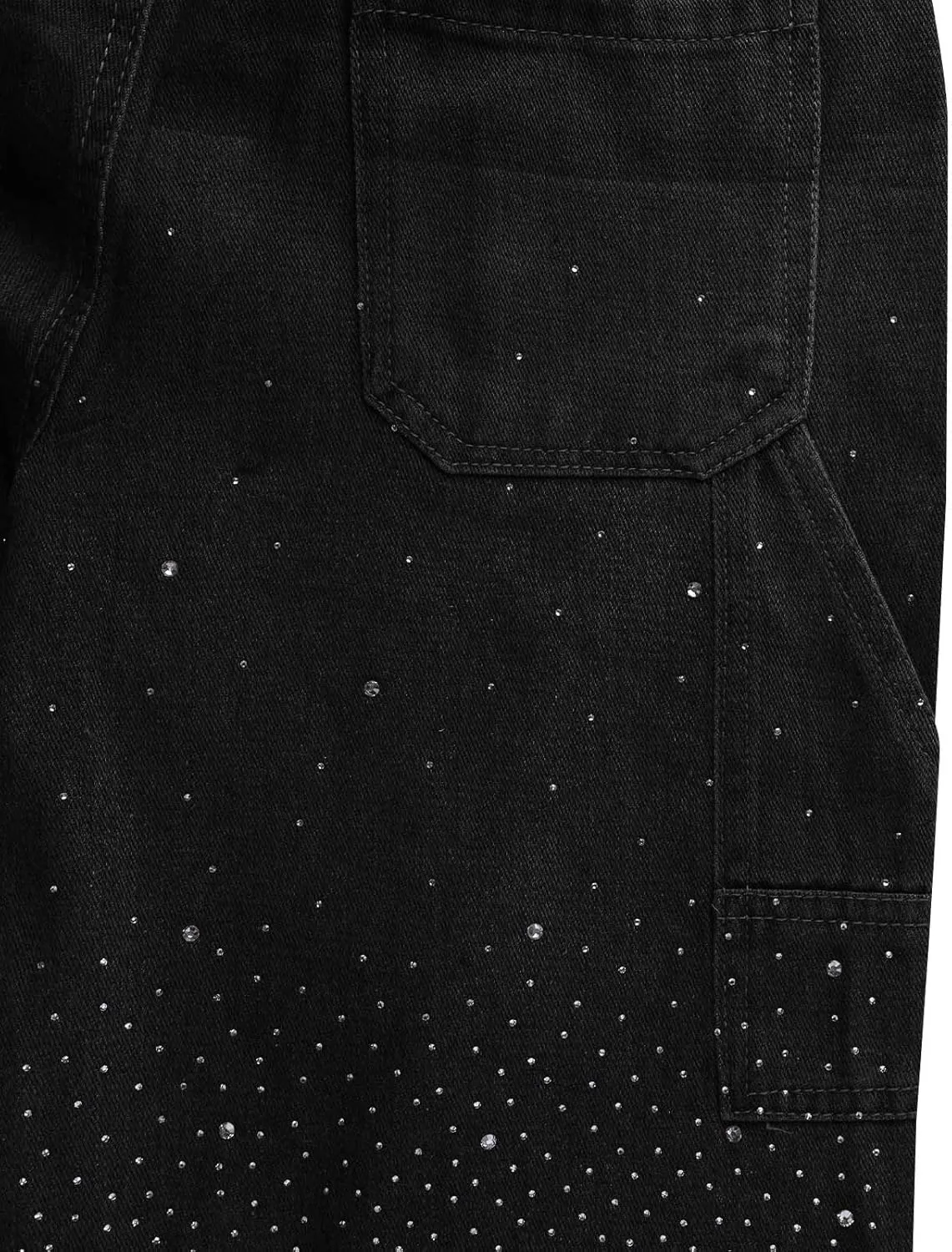 Womens Rhinestone Jeans Baggy Straight Leg Y2K Denim Pants Sparkly Loose Boyfriend Jeans with Pockets