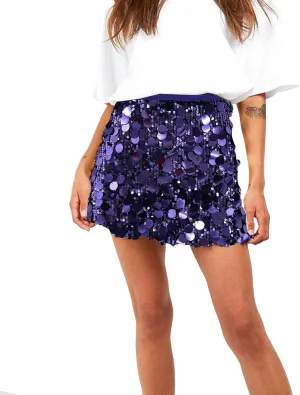 Womens Sequin Skirts Sparkly Glitter Mid-Thigh Length Concert Mini Skirt Shiny Dance Club Rave Party Bodycon Skirt
