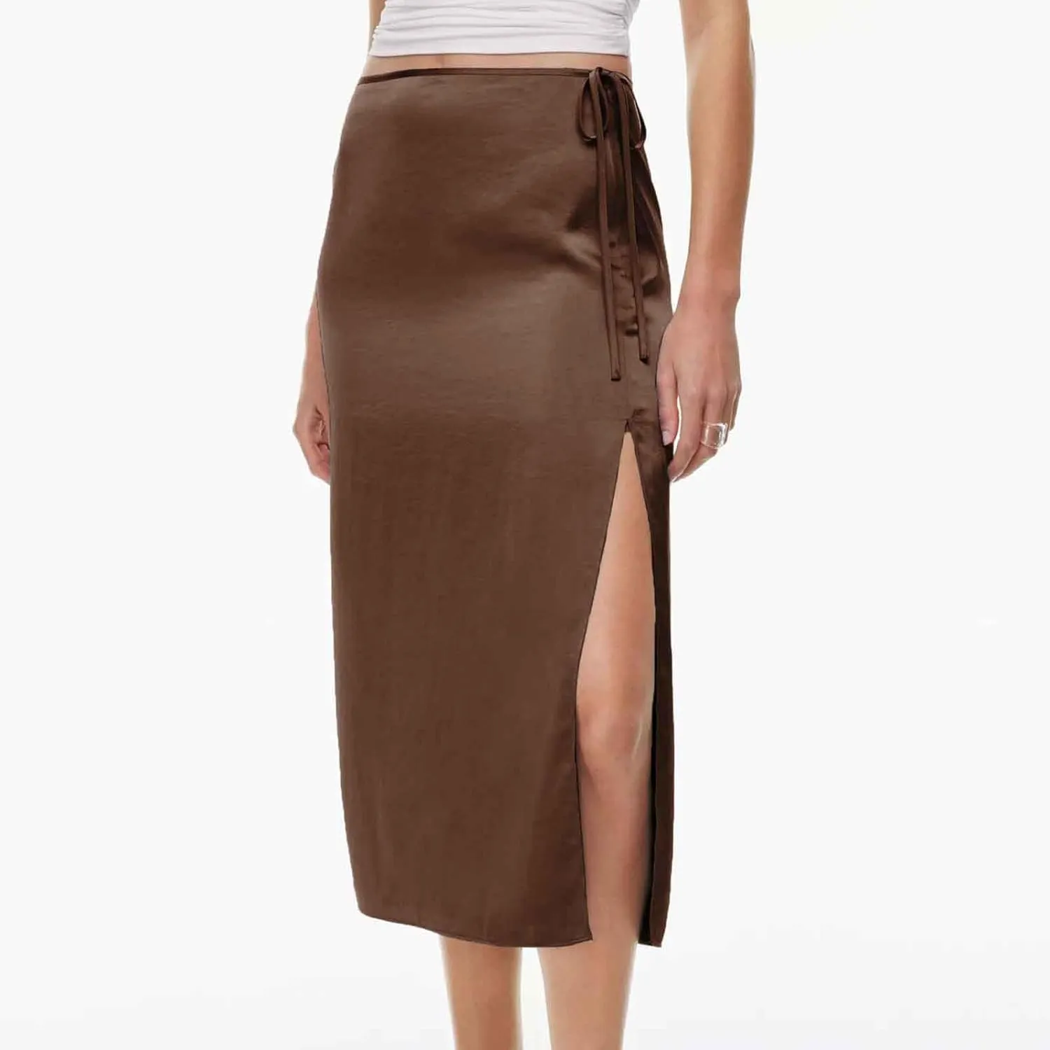 Womens Shift Skirt Casual Elegant Side Split Drawstring High Waisted Wrap Midi Skirt Office Business Work Skirt