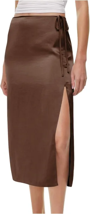 Womens Shift Skirt Casual Elegant Side Split Drawstring High Waisted Wrap Midi Skirt Office Business Work Skirt