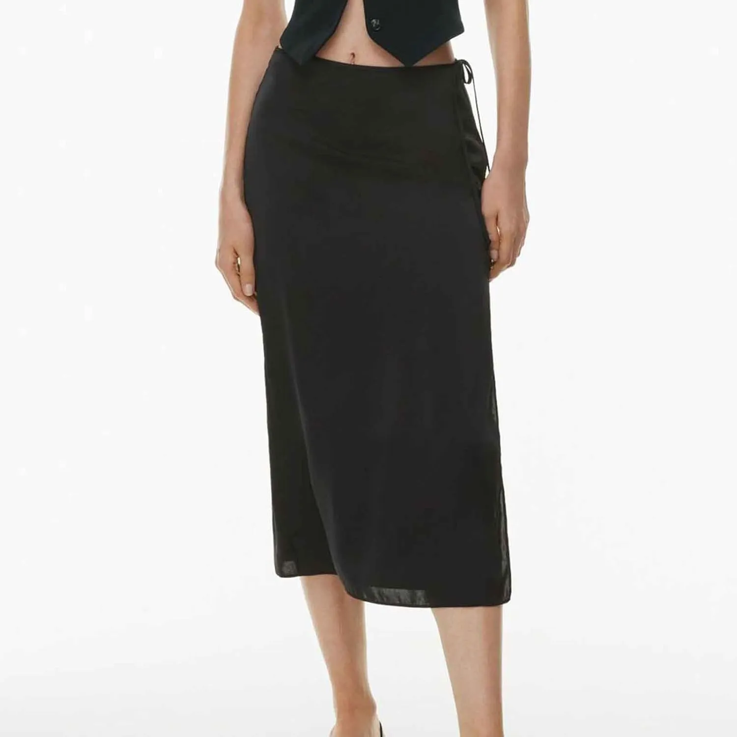 Womens Shift Skirt Casual Elegant Side Split Drawstring High Waisted Wrap Midi Skirt Office Business Work Skirt