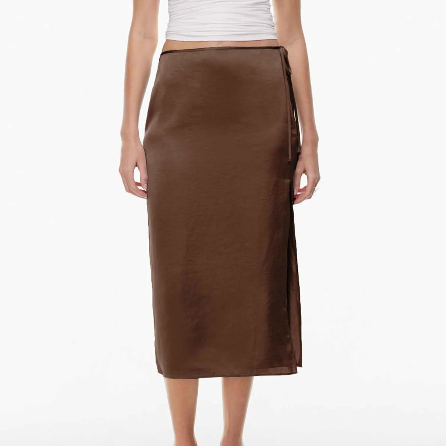 Womens Shift Skirt Casual Elegant Side Split Drawstring High Waisted Wrap Midi Skirt Office Business Work Skirt