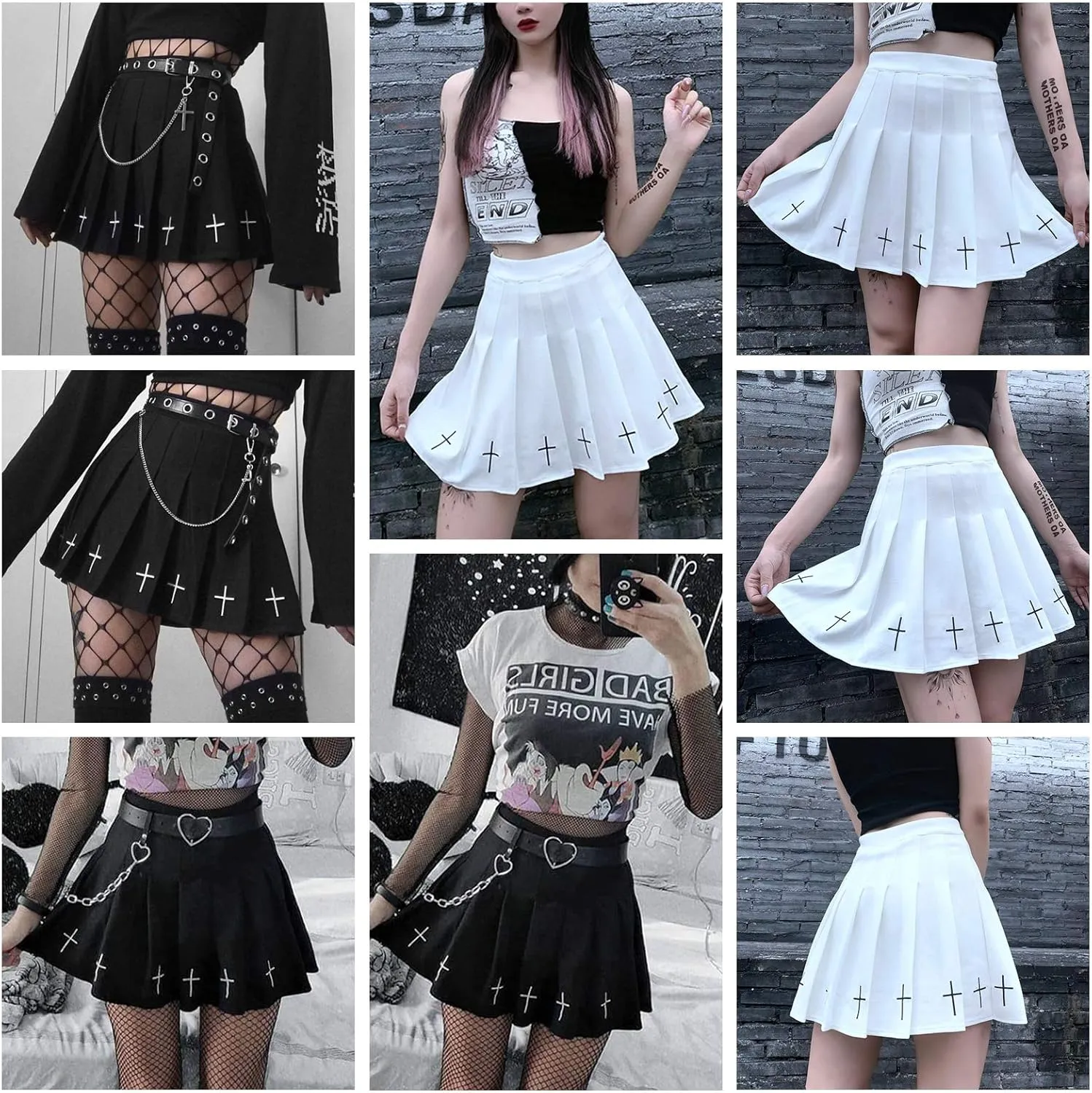 Women's Skirt High Waist Gothic Punk Mini Skirts Ladies Cross Pattern Short Pleated Skirt Summer Skirt