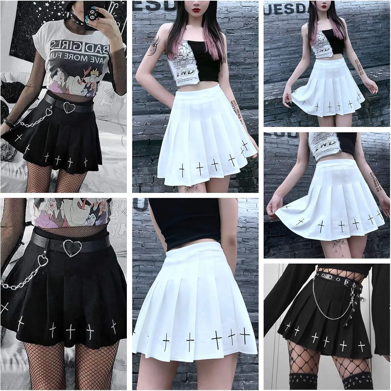 Women's Skirt High Waist Gothic Punk Mini Skirts Ladies Cross Pattern Short Pleated Skirt Summer Skirt