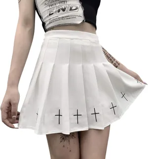 Women's Skirt High Waist Gothic Punk Mini Skirts Ladies Cross Pattern Short Pleated Skirt Summer Skirt