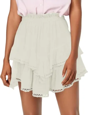 Women's Skirts Trendy 2025 Summer Casual Loose Elastic Waist Solid Color Pleated Sun Tennis Beach Skirt, S-2XL