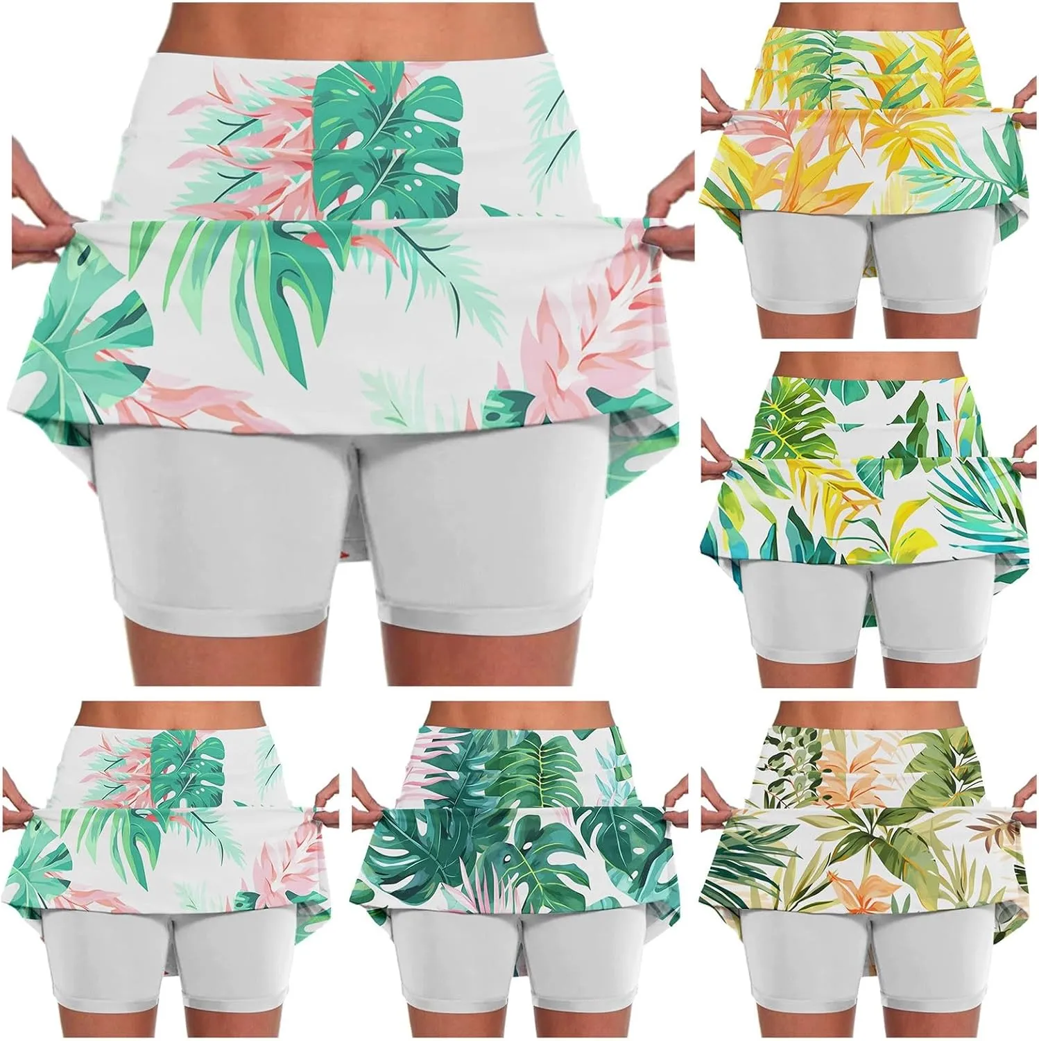 Womens Skorts with Pockets Tummy Control Floral Print Skorts High Waist Athletic Sports Pants Skirt Casual Shorts