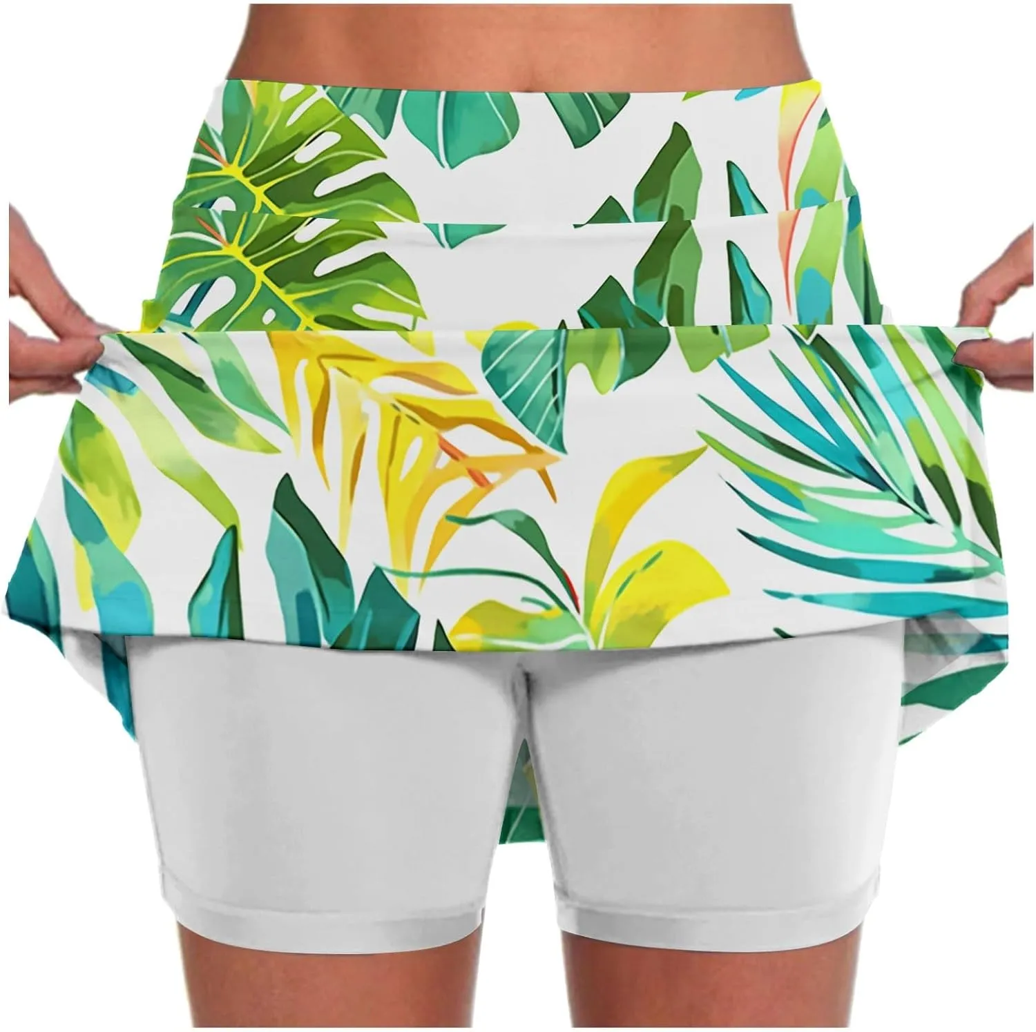 Womens Skorts with Pockets Tummy Control Floral Print Skorts High Waist Athletic Sports Pants Skirt Casual Shorts