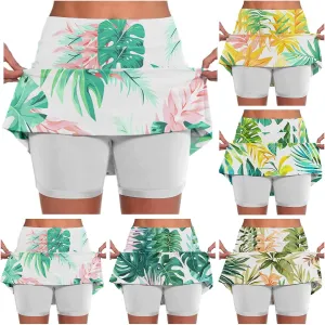 Womens Skorts with Pockets Tummy Control Floral Print Skorts High Waist Athletic Sports Pants Skirt Casual Shorts